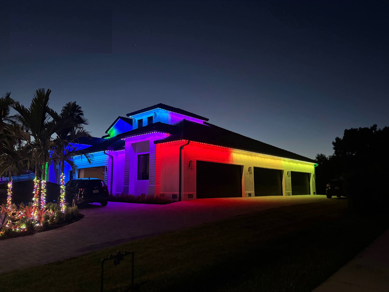 Permanent Christmas light installation Melbourne Florida smart LED roofline system